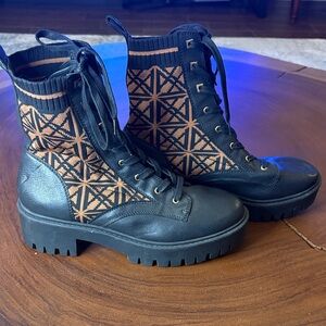 ANTONIO MELANI Black & Tan Knit Combat Boots